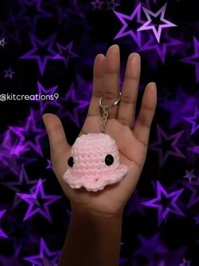 4PC Pink Crochet Jellyfish Keychain